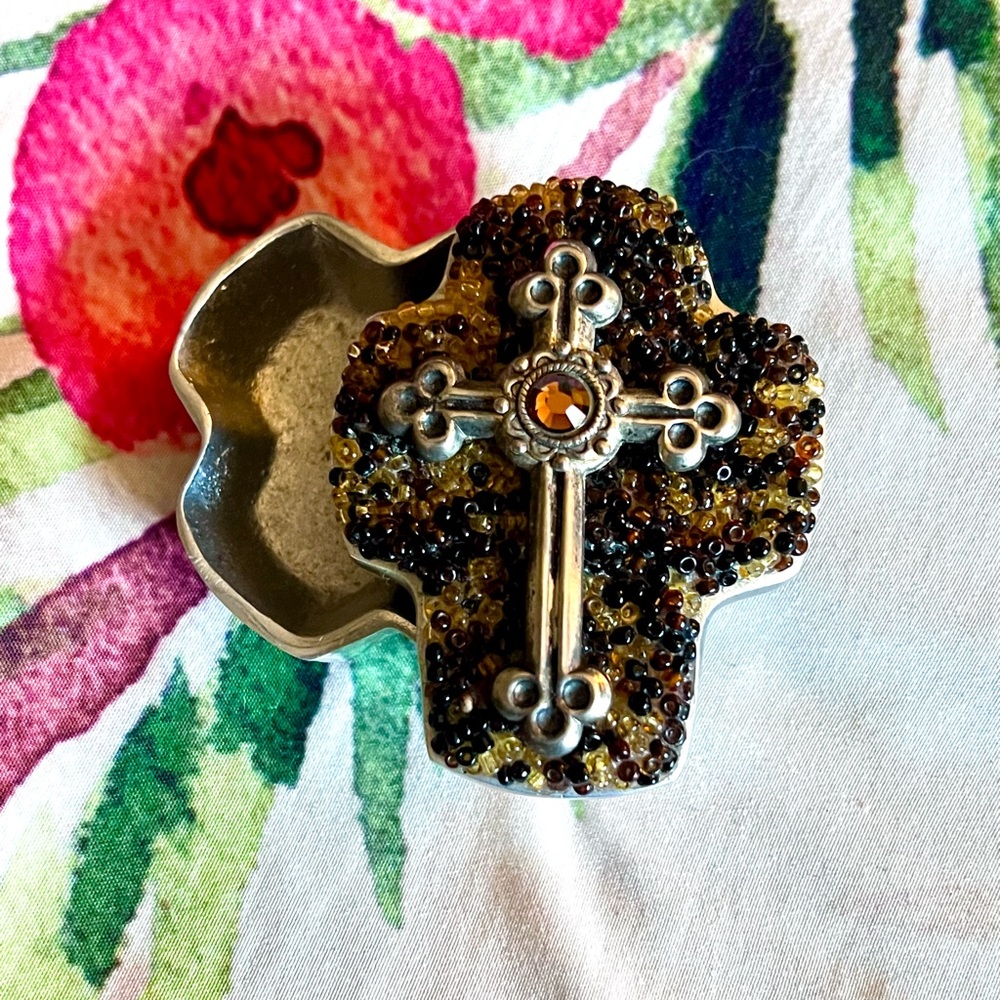 Beaded Cross Trinket Box